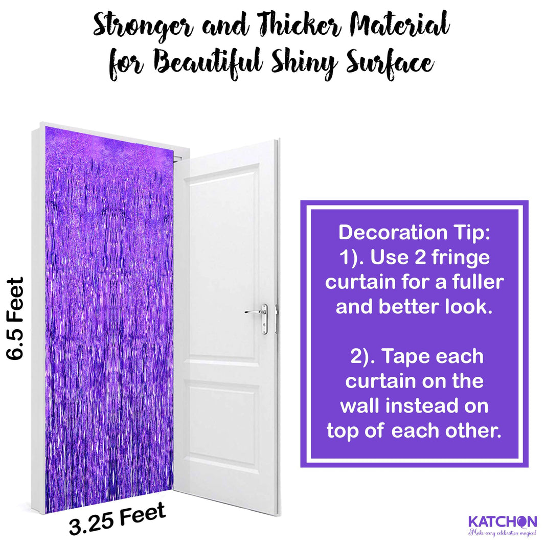 Katchon, Wavy Purple Foil Fringe Curtain - Pack of 2 | Wavy Streamers, Unicorn Party Decorations | Purple Fringe Backdrop for Baby Shower, Birthday, Mermaid Party Decorations | Halloween Decor Indoor