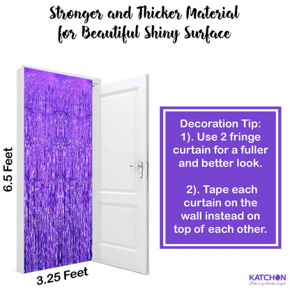 Katchon, Wavy Purple Foil Fringe Curtain - Pack of 2 | Wavy Streamers, Unicorn Party Decorations | Purple Fringe Backdrop for Baby Shower, Birthday, Mermaid Party Decorations | Halloween Decor Indoor