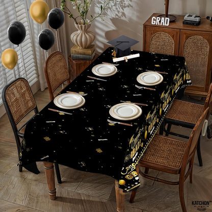 KatchOn, Black and Gold Graduation Decoration 2026 - XtraLarge 54x108 Inch, Pack of 3 | Congrats Grad Tablecloth for 2026 Graduation Decorations | Graduations Table Decorations, Grad Party Supplies