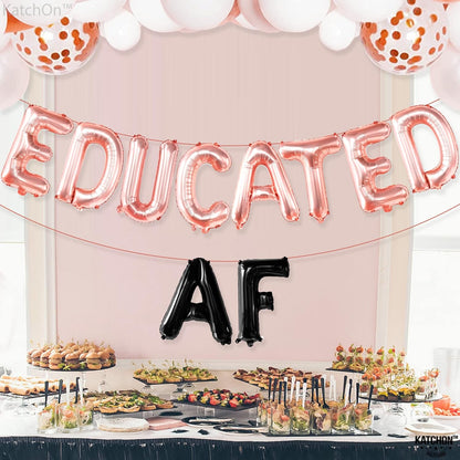 Graduation Decorations 2026 | Rose Gold Educated AF Balloons Banner - 16 Inch | Educated AF Graduation Balloons for 2026 Graduation Party Decorations | Educated Graduations Banner, KatchOn