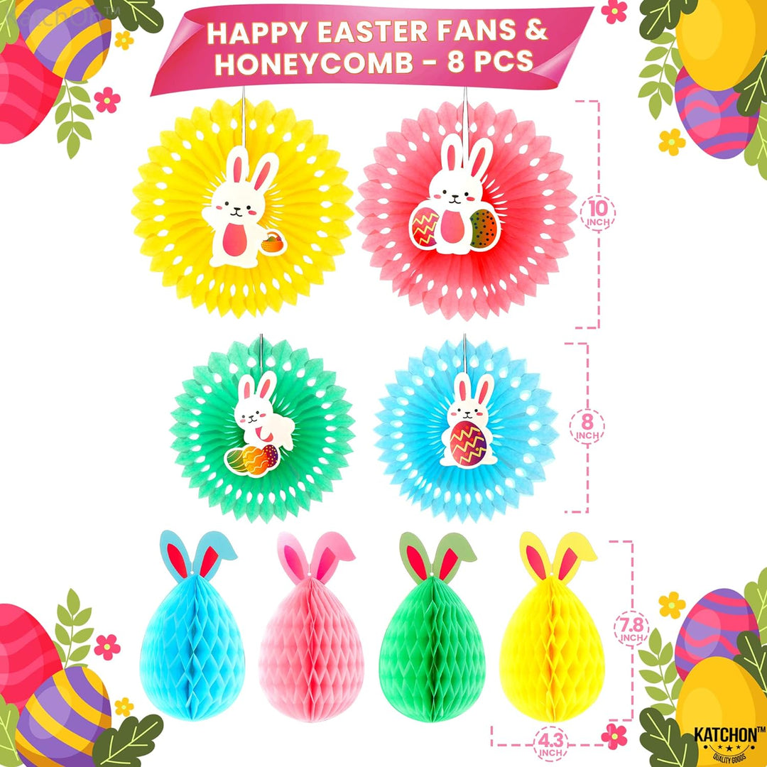KatchOn, Easter Honeycomb Decorations - Pack of 8, Easter Bunny Decorations | Easter Hanging Decorations, 3D Rabbit Easter Paper Fans, Easter Decorations for The Home | Easter Party Decorations