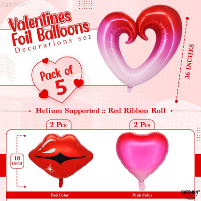 KatchOn, Huge Red Lip and Heart Balloons Decorations - 36 Inch, Pack of 5 | Pink and Red Heart Shaped Balloons | Cute Heart, Lips Balloons | Pride Decorations, Pride Month Decorations
