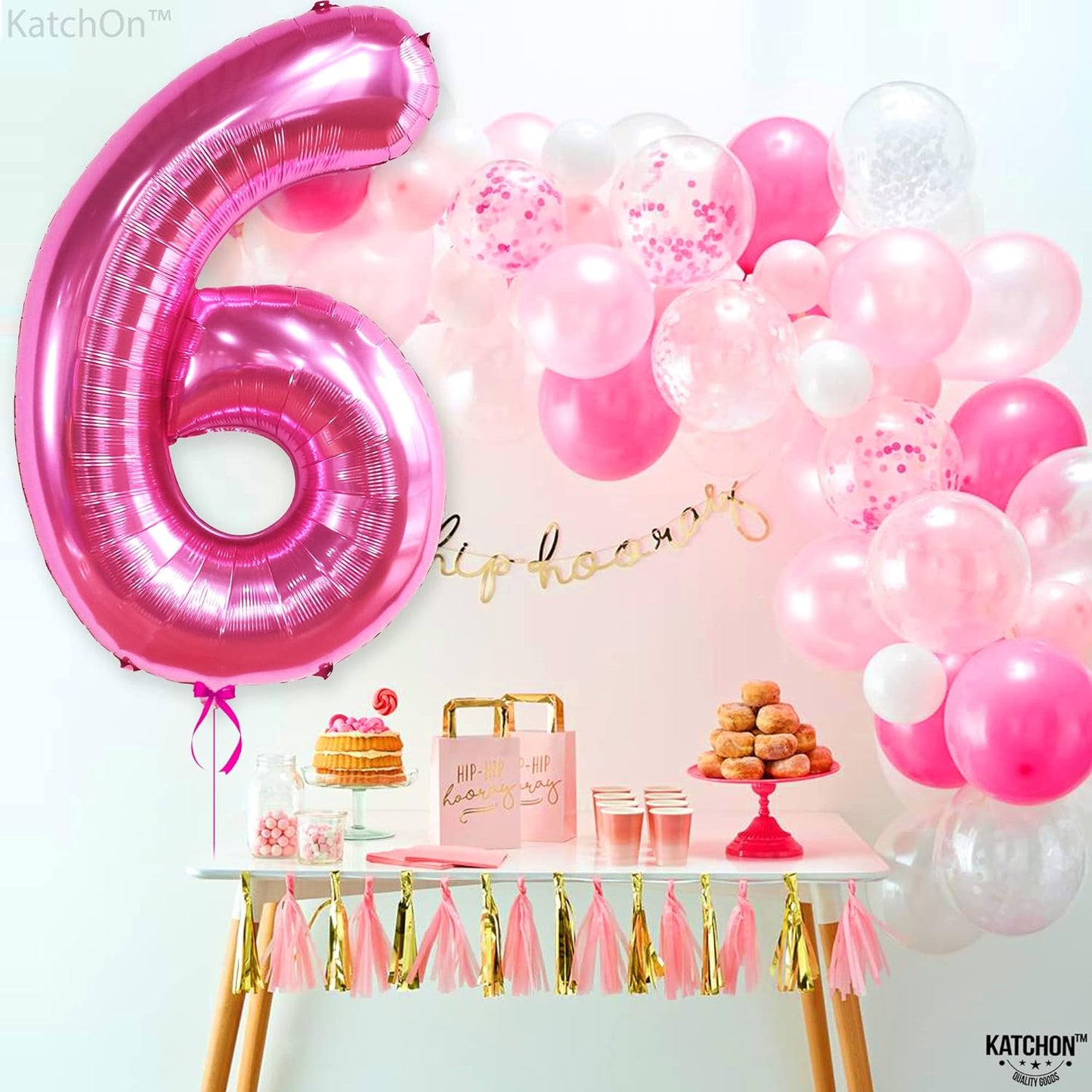 KatchOn, Pink Number 6 Balloon - Giant, 40 Inch | Pink 6 Birthday Balloon for 6th Birthday Decorations for Girls, Pink 6 Balloon | 6 Balloons for Birthday Girl, Balloon 6 Year Old Birthday Decorations