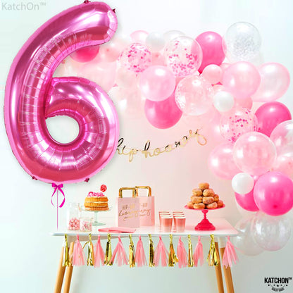KatchOn, Giant Hot Pink Number 6 Balloon - 40 Inch | 6th Birthday Decorations for Girls | Pink Birthday Decor | 6 Balloon Number for Happy Anniversary Decorations