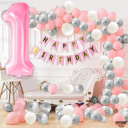 KatchOn, Light Pink 1 Balloon Number - 40 Inch | Number 1 Balloons for 1st Birthday Party | Pink Number Balloons, First Birthday Decorations For Girl | 1 Balloon for Happy Anniversary Decorations