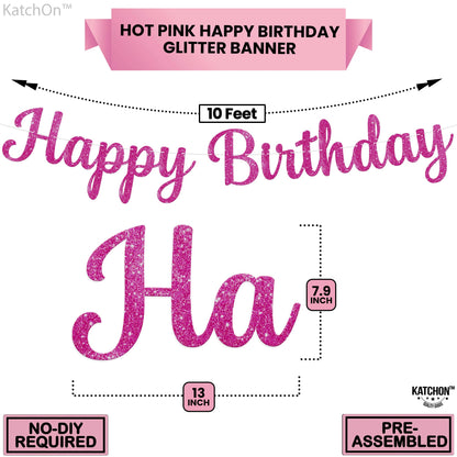 KatchOn, Glitter Hot Pink Cursive Happy Birthday Banner - Pre-Strung, 10 Feet | Birthday Decorations for Women, Girls | Hbd Banner Backdrop For Pink Party Decorations, Happy Birthday Sign