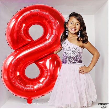 KatchOn, Giant, Red 8 Balloon Number - 40 Inch | Red 8 Balloon, 8th Birthday Decoration Boy | 8 Year Old Balloon, 8 Year Old Birthday Decorations | Number Balloons for Anniversary Decorations