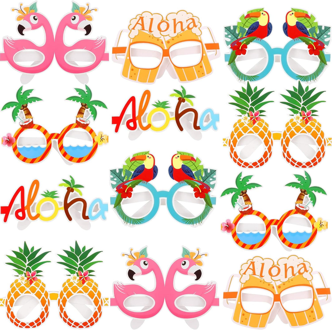 KatchOn Luau Glasses for Luau Party Decorations, Pack of 12 | Hawaiian Party Decorations, Tropical Photo Booth Props, Summer Party Favors, Luau Photo Booth Props, Aloha Party Decorations