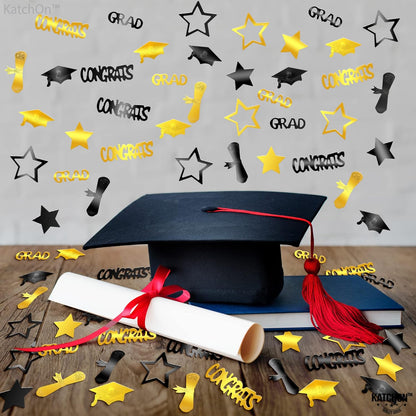 Graduation Decorations 2026 | Black and Gold Grad Confetti 2026 - Pack of 1300 | Congrats Grad Confetti for Graduation Decoration | Black and Gold Grad Table Decorations 2026, KatchOn