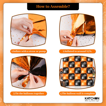 KatchOn, Black and Orange Square Foil Balloons- 19 inch, Pack of 25 | Black and Orange Foil Square Balloon Wall Backdrop | Halloween Backdrop For Wall | Halloween Birthday Party Decorations