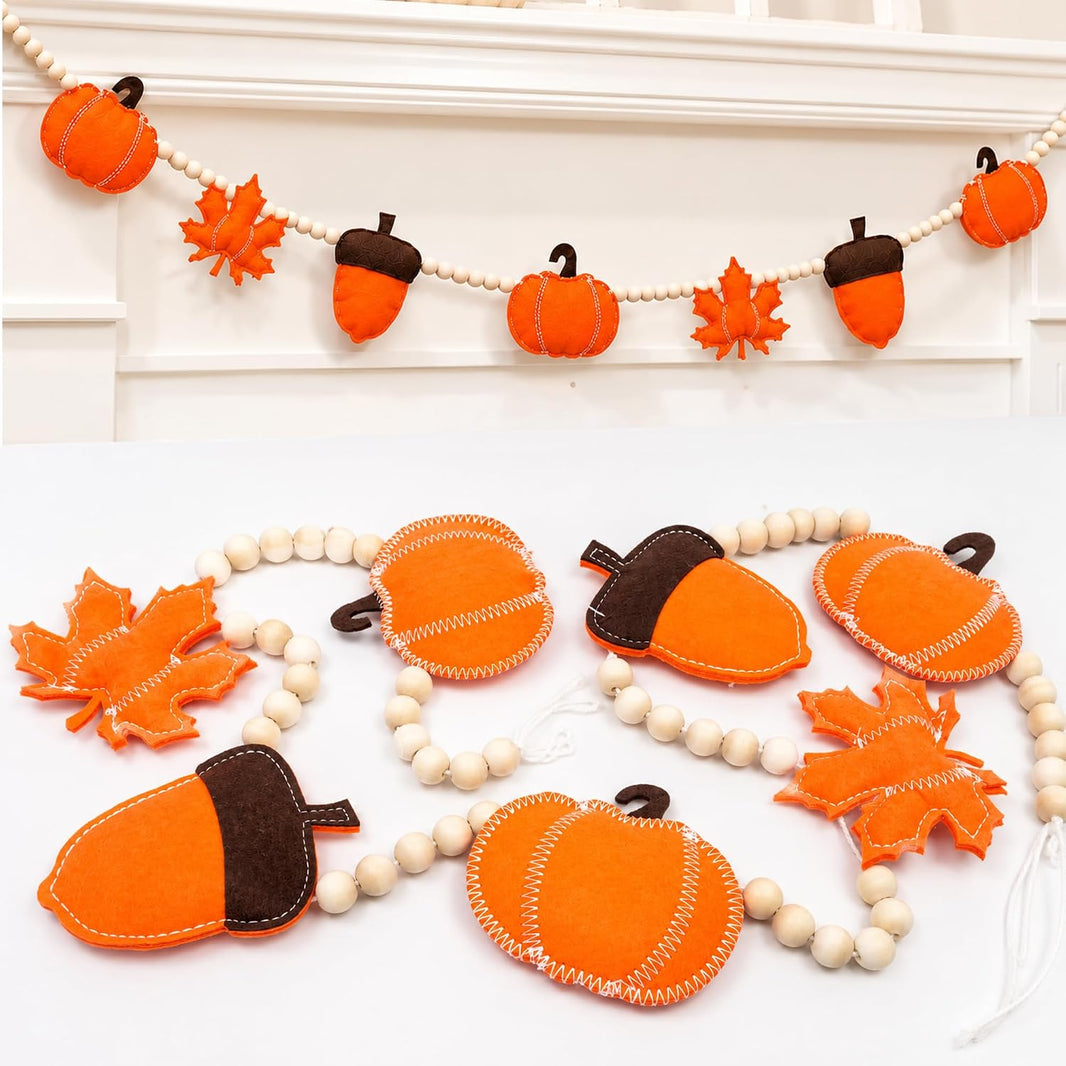 KatchOn Happy Fall Banner, Pumpkin Garland with Maple Leaves and Wood Beads