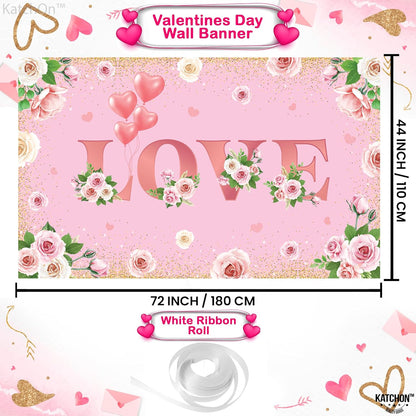 KatchOn, Pink Love Valentines Backdrop - XtraLarge, 72x44 Inch | Valentine Backdrop for Photography | Valentine Banner, Valentines Day Decorations | Valentines Decor | Galentines Day Decorations