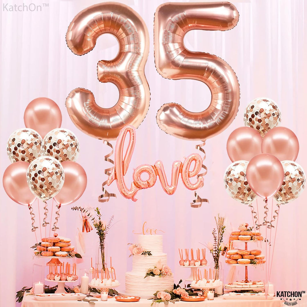 KatchOn, Rose Gold 35 Balloon Numbers - 40 Inch | Happy 35th Birthday Decorations for Women | 35 Birthday Balloons and Confetti Balloons | 35 Balloon Rose Gold | 35 Birthday Decorations for Women
