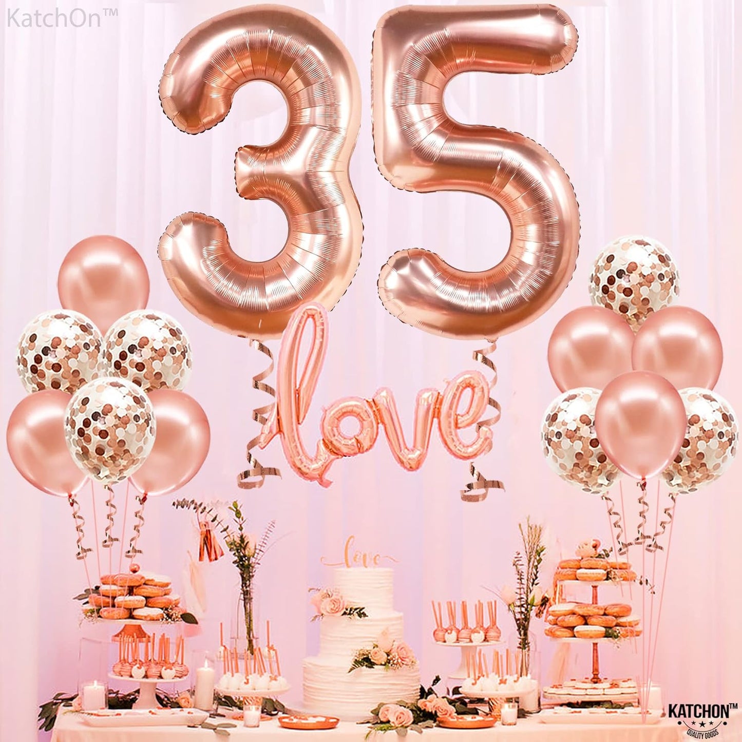 KatchOn, Rose Gold 35 Balloon Numbers - 40 Inch | Happy 35th Birthday Decorations for Women | 35 Birthday Balloons and Confetti Balloons | 35 Balloon Rose Gold | 35 Birthday Decorations for Women