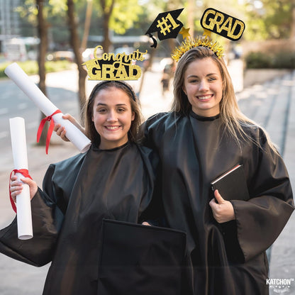 KatchOn Graduation Decorations 2026 | Black and Gold Congrats Grad Graduation Cap Headband - Pack of 6 | Felt Graduation Headbands | Headband for Graduation Cap | Graduation Party Favors 2026