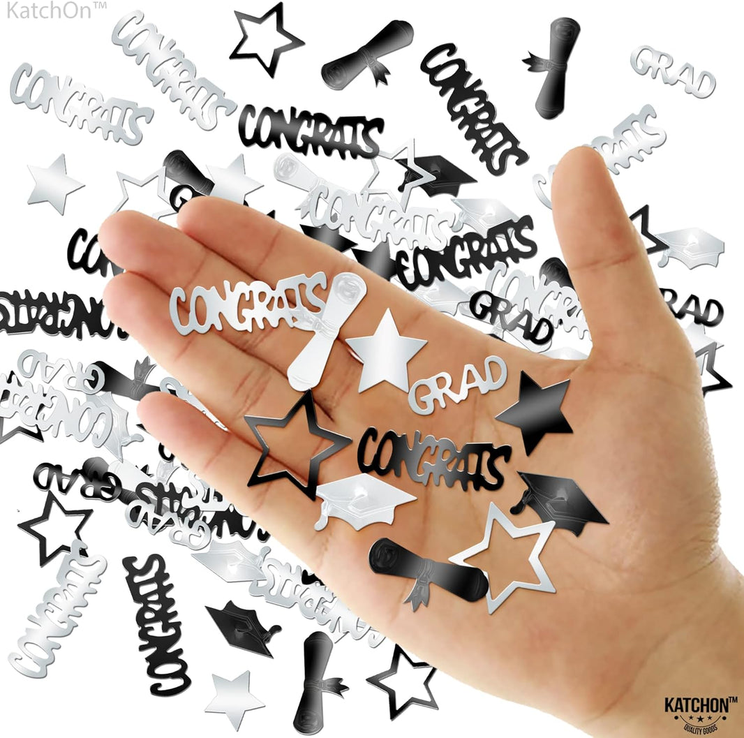 KatchOn, Black and Silver Graduation Confetti - Pack of 1300 | Grad Confetti for Graduation Decorations 2026, Black and Silver 2026 Graduation Decorations, Grad Table Decorations 2026