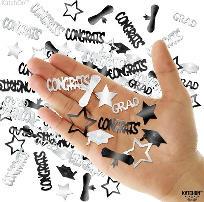 KatchOn, Black and Silver Graduation Confetti - Pack of 1300 | Grad Confetti for Graduation Decorations 2026, Black and Silver 2026 Graduation Decorations, Grad Table Decorations 2026