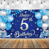 KatchOn, Happy 5th Birthday Banner - XtraLarge, 72x44 Inch | Blue 5th birthday Decorations | Blue and Silver Toddler Decorations for 5 birthday Decoration