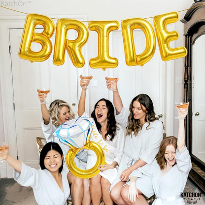 KatchOn, Giant Bride Balloons Gold - 32 Inch | Bachelorette Party Decorations | Bachelorette for Bridal Shower Decorations | Gold Bridal Balloons | Ring Balloon, Bride Decorations