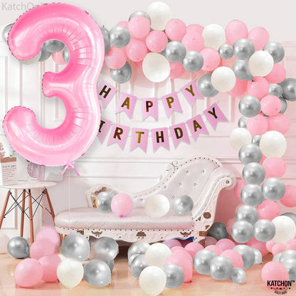 KatchOn, Giant Pink Number 3 Balloon - 40 Inch, 3rd Birthday Decorations for Girls | Pink 3 Balloon Number, Unicorn Birthday Decorations for Girls | Third Birthday Decorations Girl, 3 Year Old Balloon