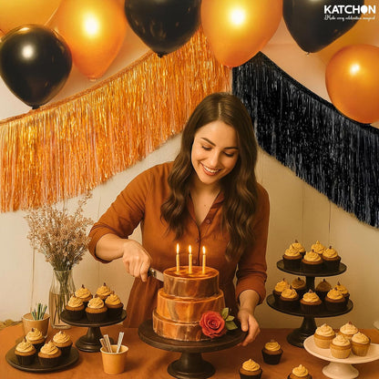 KatchOn, XtraLarge Black and Orange Fringe Banner - 6.5 Ft, Pack of 2 | Halloween Tinsel Garland for Halloween Decorations, Orange and Black Party Decorations | Foil Fringe Garland for Birthday Party