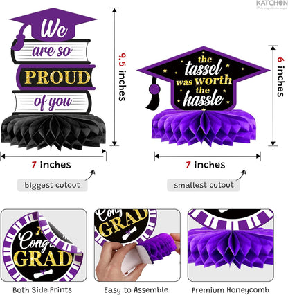 Katchon, Graduation Decorations 2026 | Purple and Gold Graduation Centerpieces for Tables 2026 - Pack of 9 | Graduation Table centerpieces