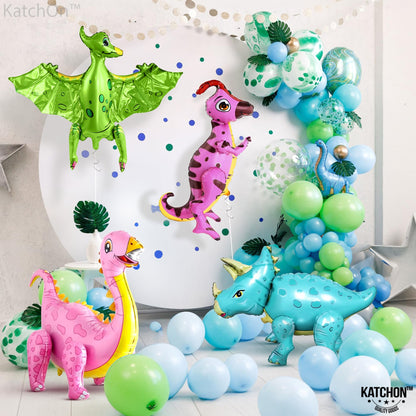 KatchOn, Large Pink Dinosaur Balloons for Birthday Party - Pack of 4 | Pastel Dino Balloons for Dino Party Decorations, Dinosaur Birthday Decorations | Three Rex Birthday Decorations Girl
