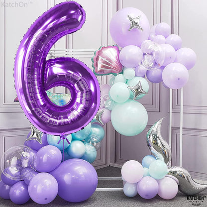 KatchOn, Giant Purple 6 Balloon Number - 40 Inch | Purple 6 Balloons for Birthday Girl | Purple Number 6 Balloon, Mermaid Birthday Decorations | Six Balloon for Unicorn Birthday Decorations for Girls