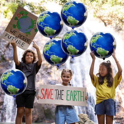 KatchOn, Large Earth Balloons Set - 22 Inch, 6 Pieces | 360 Degree 4D World Balloons, Travel Themed Party Decorations | Globe, Planet Balloon for Classroom Decorations | Earth Day Decoration