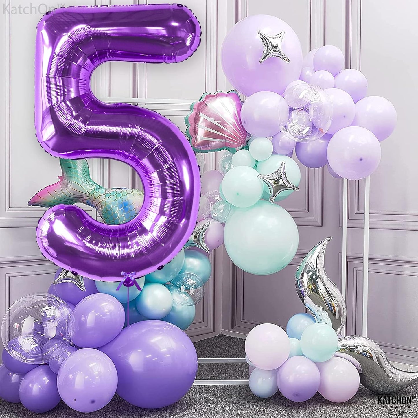 KatchOn, Giant Purple 5 Balloon Number - 40 Inch | Mylar Purple Number 5 Balloon, Mermaid 5th Birthday Decorations | Purple Five Balloon, Mermaid Birthday Decorations | 5th Birthday Balloons for Girls