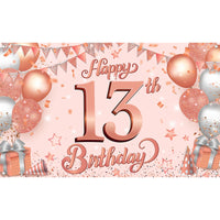 KatchOn Rose Gold Happy 13th Birthday Banner - Large, 72x44 Inch | 13th Birthday Backdrop for Girls' Birthday Decorations