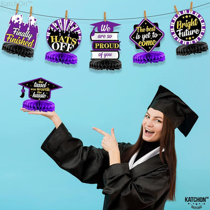Katchon, Graduation Decorations 2026 | Purple and Gold Graduation Centerpieces for Tables 2026 - Pack of 9 | Graduation Table centerpieces