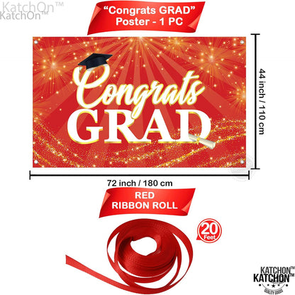 KatchOn, Red Congrats Grad Banner - Xtralarge, 72x44 Inch | Red and Gold Congrats Grad Banner for Graduation Party Decorations 2026 | Graduation Decorations 2026