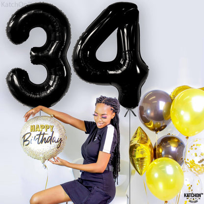 KatchOn, Giant Black 34 Balloon Numbers - 40 Inch | 34th Birthday Decorations for Men | 34 Balloon Numbers Black, 34 Birthday Decorations for Women | 34 Number Balloons, Happy 34 Birthday Decorations