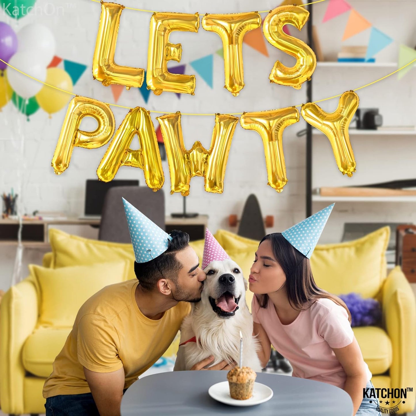 KatchOn, Lets Pawty Balloons Gold - 16 Inch | Lets Pawty Banner, Pawty Birthday Decorations | Dog Birthday Balloons, Lets Pawty Birthday Decorations | Dog Birthday Banner, Dog Birthday Party Supplies