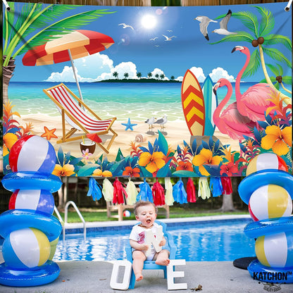 KatchOn XtraLarge Beach Photo Backdrop - 72x44 Inch Beach Party Decorations | Summer Backdrop| luau Party Decorations, Summer Party Decorations, Hawaiian Party Decorations