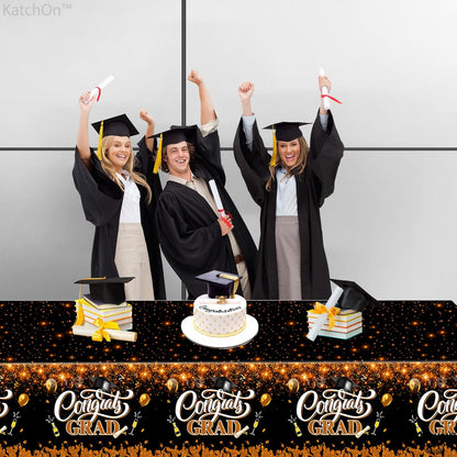 KatchOn, Orange and Black Graduation Tablecloth - XtraLarge 108x54 Inch, Pack of 3 | Congrats Grad Tablecloth, 2024 Graduation Party Decorations | Black and Orange Graduation Decorations Class of 2024
