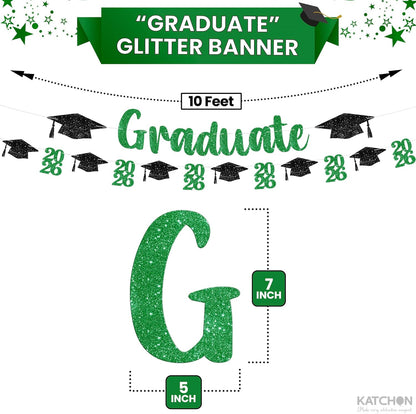 KatchOn, Glitter, Green and Black Graduation Banner - 10 Feet | Congrats Grad Banner for Grad Cap Decorations | Green Graduation Decorations 2026 | Class of 2026 Decorations