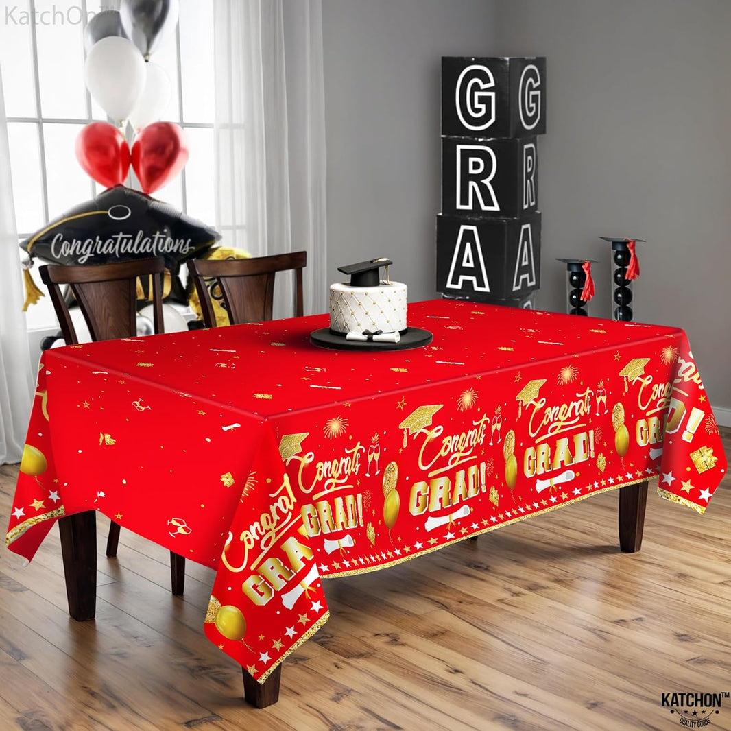 KatchOn, Red and Gold Grad Tablecloth - XtraLarge 54x108 Inch, Pack of 3 | Congrats Grad Tablecloth | Red and Gold Graduation Decorations 2026 | 2026 Graduation Table Decorations