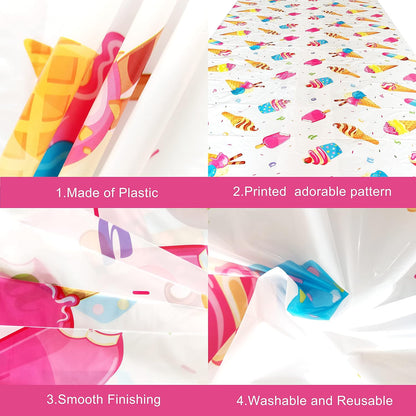 KatchOn, Large Ice Cream Tablecloth - 54x108 Inch, Pack of 2 | Ice Cream Party Tablecloth for Ice Cream Party Decorations | Ice Cream Birthday Party Decorations | Ice Cream Table Cloths for Parties