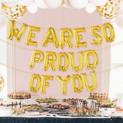 KatchOn, We Are So Proud Of You Balloons - 16 Inch, Gold Congratulations Balloons | We are so proud of you banner for Congratulations Decoration 2026 | Gold Grad Banner for Graduation Decorations 2026