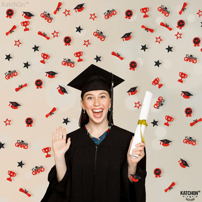 KatchOn, Shiny Glitter Red and Black Graduation Confetti - Pack of 300 | Congrats Grad Confetti for Class of 2026 Decorations | Red and Black 2026 Graduation Decorations | Grad Party Decoration 2026