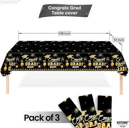 KatchOn, Black and Gold Graduation Decoration 2026 - XtraLarge 54x108 Inch, Pack of 3 | Congrats Grad Tablecloth for 2026 Graduation Decorations | Graduations Table Decorations, Grad Party Supplies