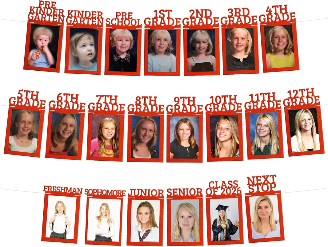 KatchOn, K-12 Graduation Photo Banner 5x7 - Photo Cards 12+6 | Graduation Banner 2026 Personalized, Graduation Decorations Class of 2026 | Red Graduation Picture Banner, Graduation Party Decorations