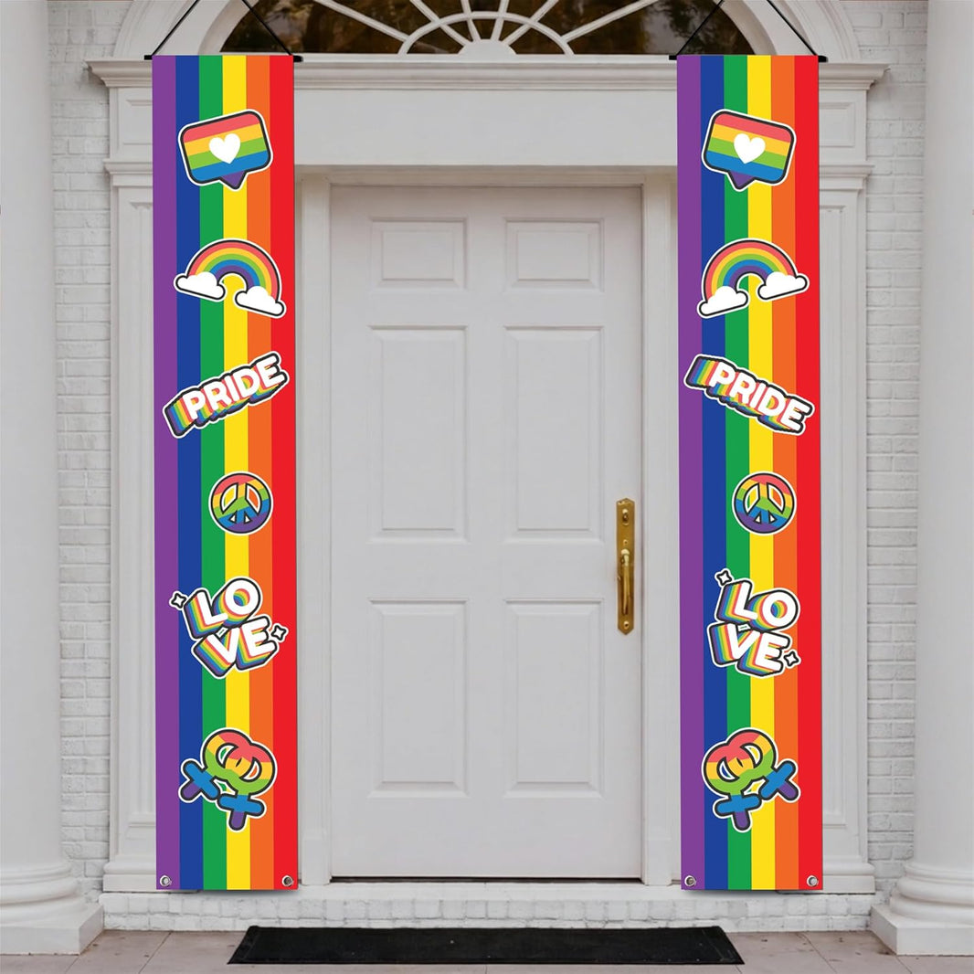 KatchOn, Pride Door Banner - 71x12 Inch | Pride Porch Banner for Happy Pride Decorations, Pride Month Decorations | Door Cover for Rainbow Party Decorations, Front Door Decor | Gay Outdoor Decor