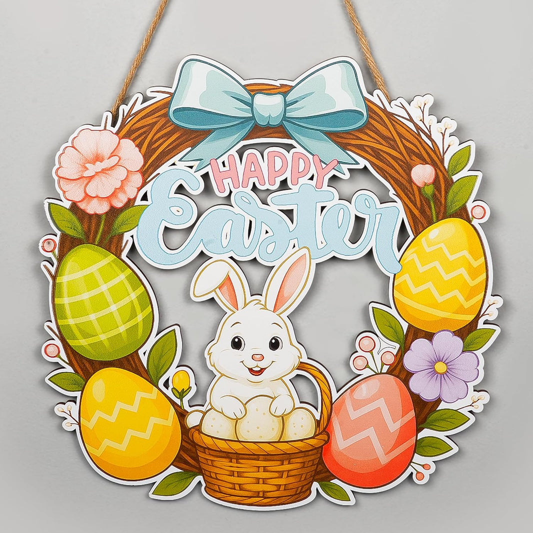 katchon happy easter door sign 12 4 inch wooden easter door decorations easter decorations for home spring decorations bunny door decor welcome hanging for home window wall