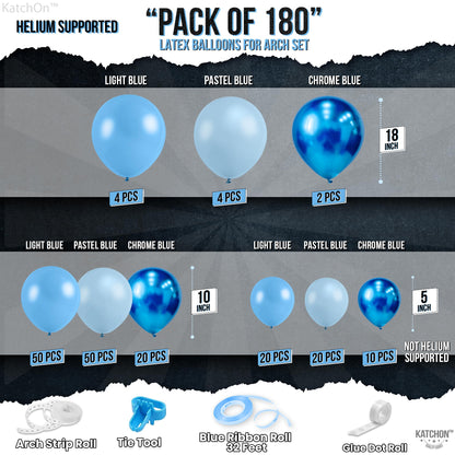 KatchOn, Huge Blue Balloon Arch Kit - Pack of 180, Different Sizes 18, 10, 5 Inches | Pastel Blue and Metallic Blue Latex Balloons for Light Blue Birthday Decorations | Ocean Themed Party Decorations