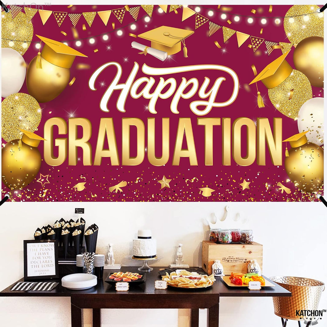 KatchOn, Happy Graduation Banner Maroon and Gold - XtraLarge, 72x44 Inch | Graduation Backdrop 2026 Graduation Decorations 2026 Congratulations Banner for Grad Party Supplies