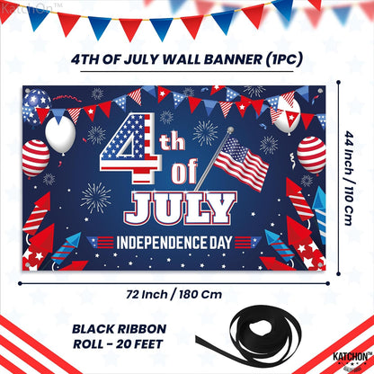 KatchOn, XtraLarge 4th of July Backdrop- 72x44 Inch | 4th of July Wall Banner for 4th of July Decorations | Independence Day Wall Decorations | Fourth of July Party Decorations, Patriotic Decorations