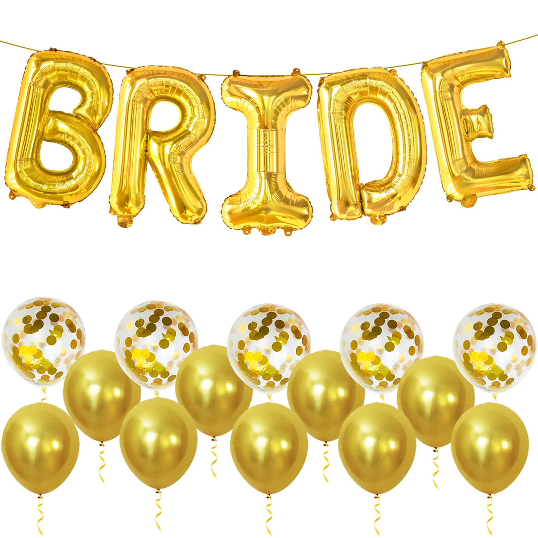 KatchOn, Bride Balloons Gold Set - 16 Inch, Pack of 19 | Bride Balloons for Bachelorette Party Decorations | Gold Bride Balloon, Latex Balloons | Bridal Shower Decorations | Bachelorette Balloons